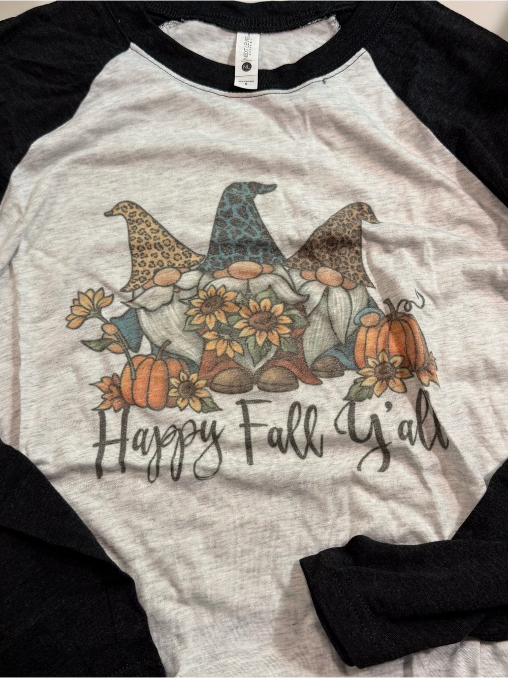 Happy Fall Y'all Long Sleeve Raglan Tee - Black/White